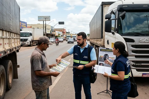 Profissionais orientando motoristas sobre como evitar multas no trânsito.